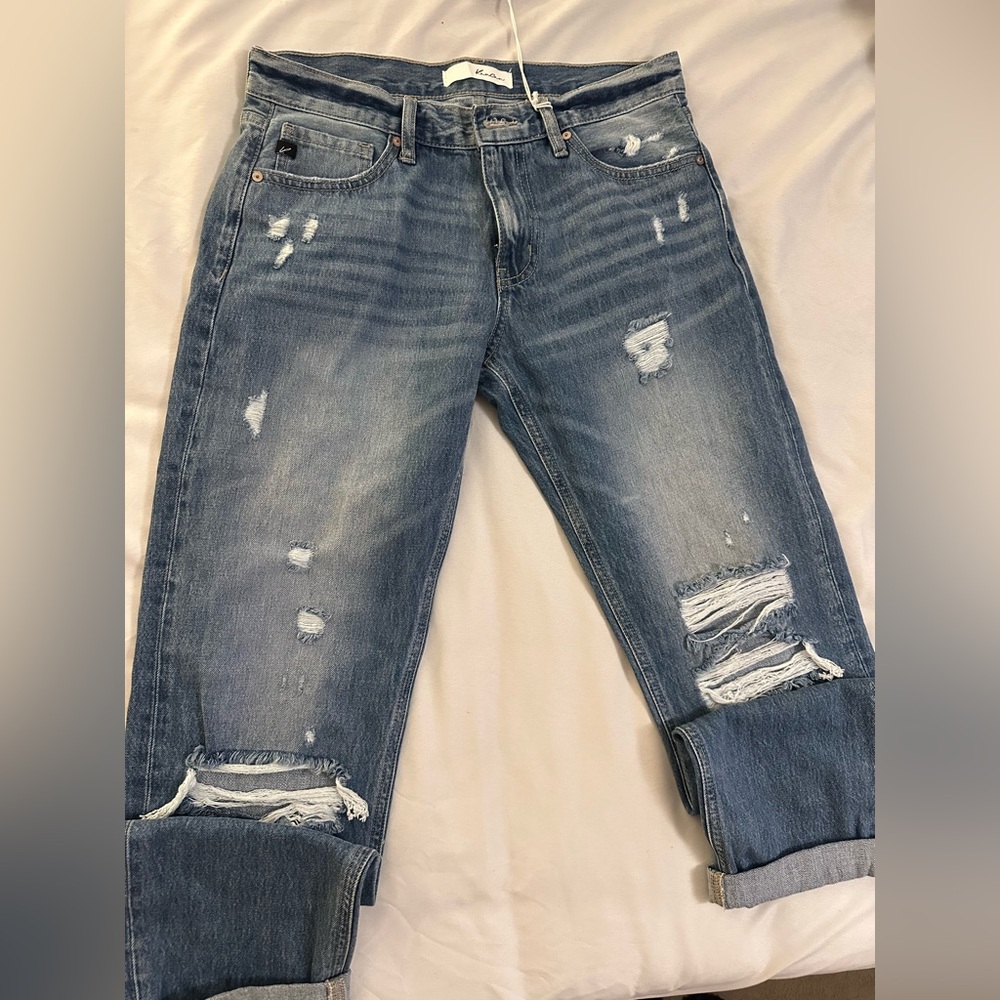 Distressed Kan-Can Classic boyfriend Blue Jeans
